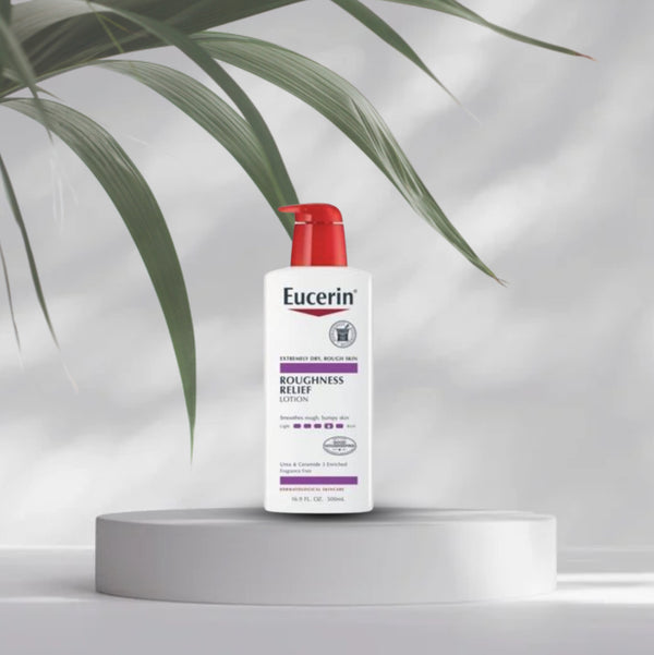 Eucerin Roughness Relief Lotion، وهو لوشن مصمم خصيصًا للبشرة الجافة والخشنة.